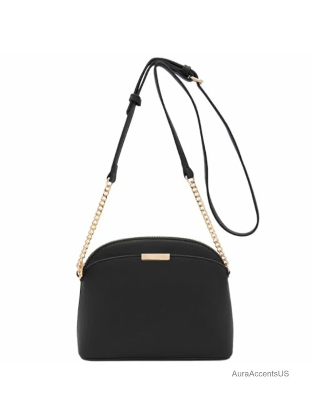 Faux Leather Saffiano Dome Crossbody with Chain Strap